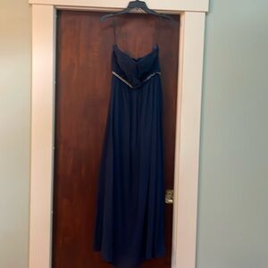 Strapless Navy blue full length bridesmaid dress